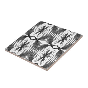Black And Grey Abstract Mirrored Feathered Leaves Ceramic Tile