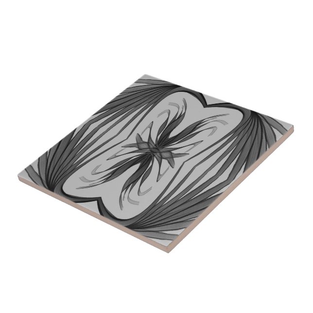 Black And Grey Abstract Mirrored Feathered Leaves  Ceramic Tile (Side)