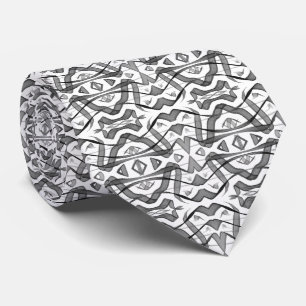 Black And Grey Abstract Mirrored Feathered Leaves Tie