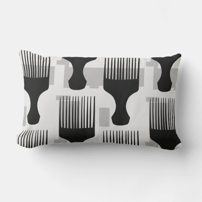 Black and grey afro comb Throw Pillow (Front)