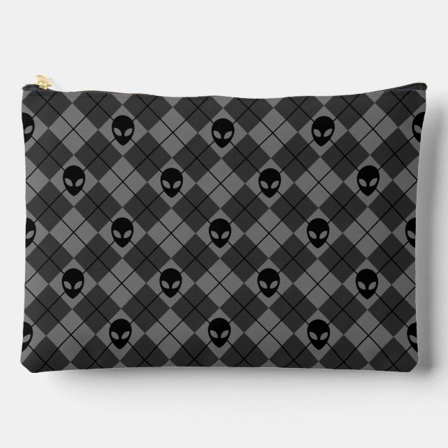 Black and Grey Alien Argyle Pattern Accessory Pouch (Front)