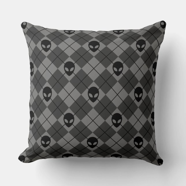 Black and Grey Alien Argyle Pattern Cushion (Front)