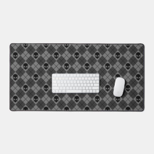 Black and Grey Alien Argyle Pattern Desk Mat