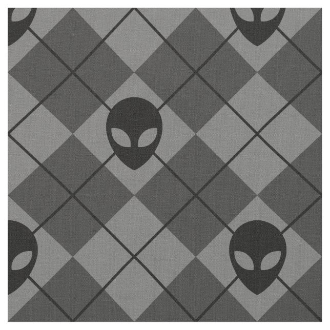 Black and Grey Alien Argyle Pattern Fabric (Close Up)