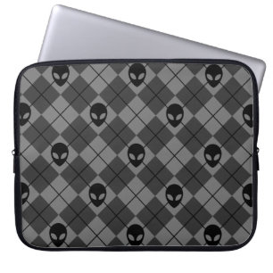 Black and Grey Alien Argyle Pattern Laptop Sleeve