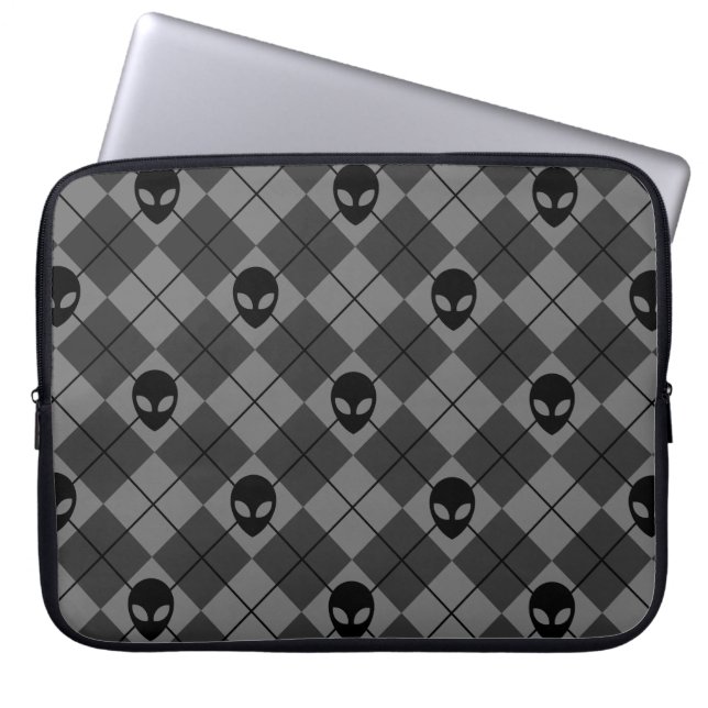 Black and Grey Alien Argyle Pattern Laptop Sleeve (Front)