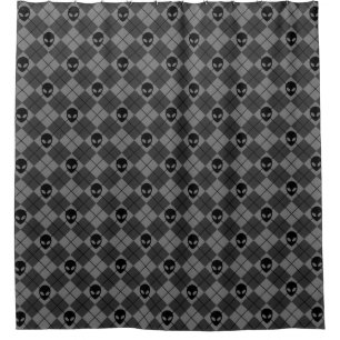 Black and Grey Alien Argyle Pattern Shower Curtain