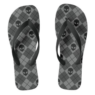 Black and Grey Alien Argyle Pattern Thongs