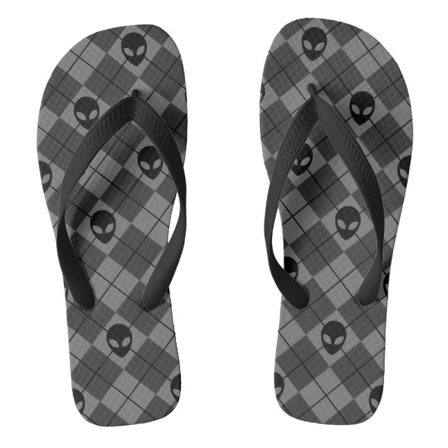 Black and Grey Alien Argyle Pattern Thongs (Footbed)
