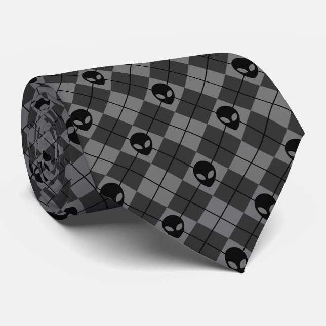 Black and Grey Alien Argyle Pattern Tie (Rolled)