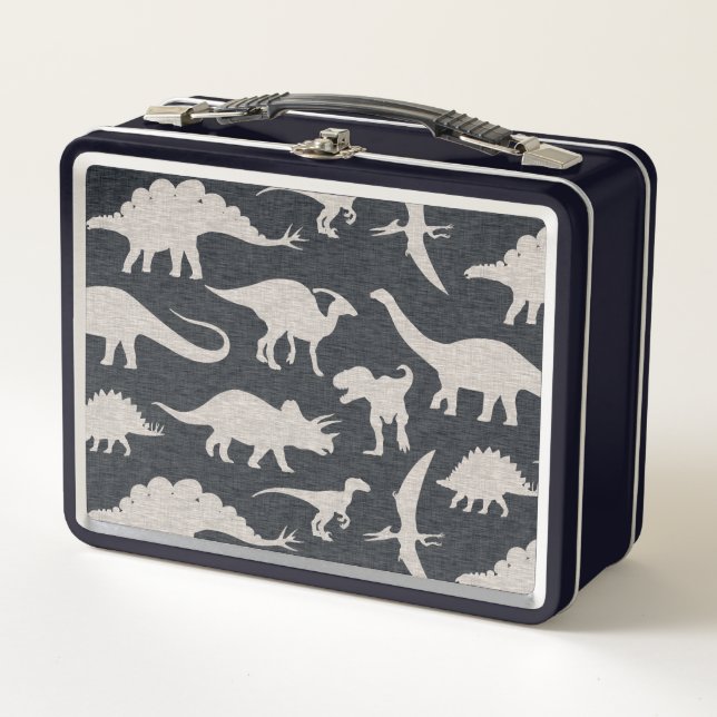 Black and Grey and Dinosaurs Metal Lunch Box (Front)
