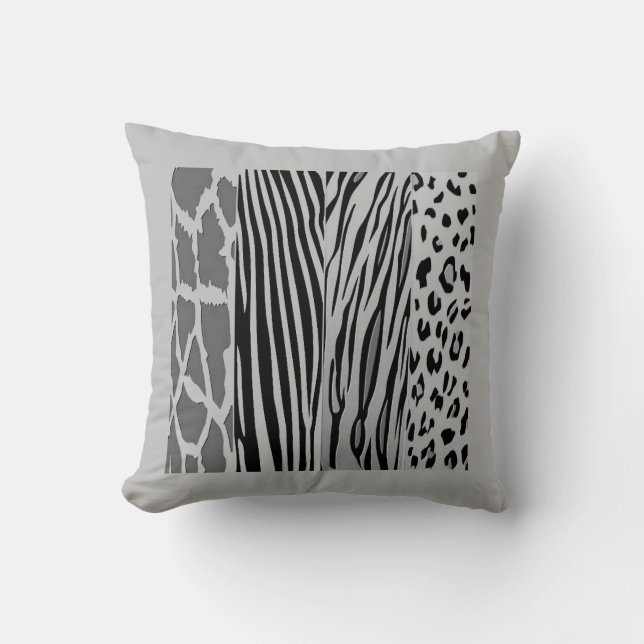 Black And Grey Animal Print Embossed Pillow (Front)