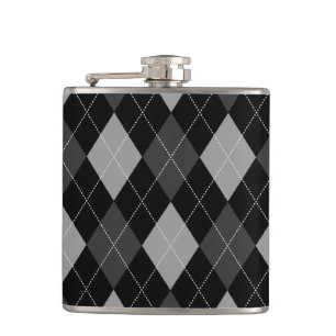 Black and Grey Argyle Hip Flask