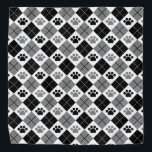 Black and Grey Argyle Paw Print Pattern Bandana<br><div class="desc">Introducing our stylish black, grey, and white argyle design featuring adorable paw prints, the perfect blend of sophistication and pet-inspired charm. This eye-catching design combines the classic argyle pattern with playful paw prints, creating a unique and fashionable look. The argyle pattern exudes a timeless and refined aesthetic, while the whimsical...</div>
