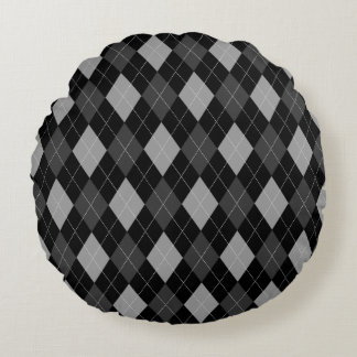 Black and Grey Argyle Round Cushion