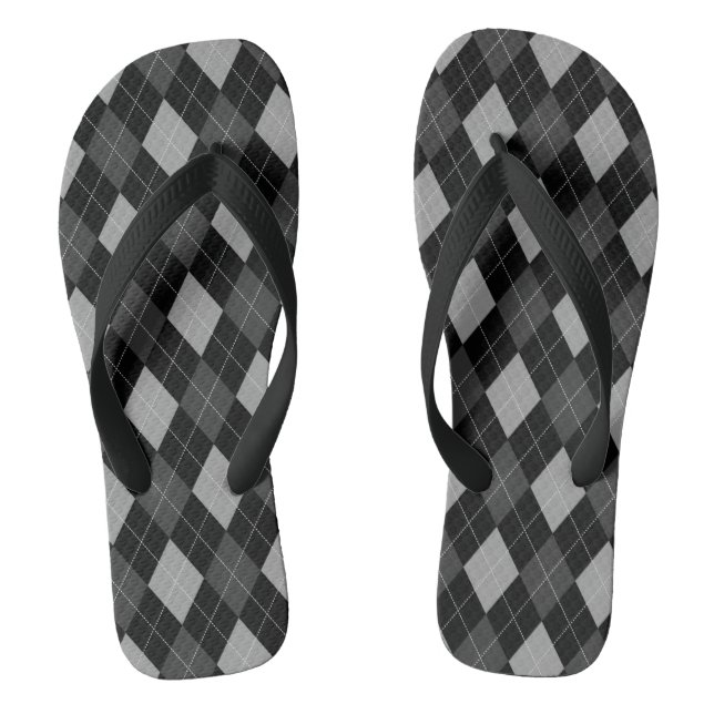 Black and Grey Argyle Thongs (Footbed)