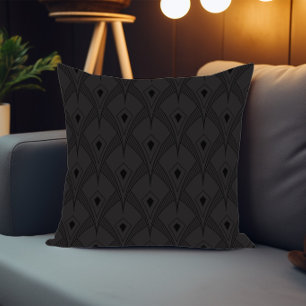 Black and grey art-deco monochromatic pattern cushion