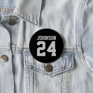 Black and Grey Athlete Name Jersey Number 7.5 Cm Round Badge