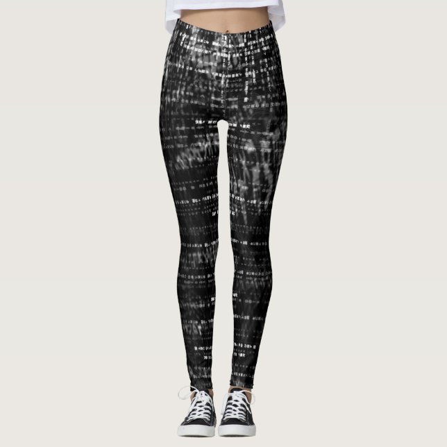 Black and Grey Binary Code Digital Art  Leggings (Front)