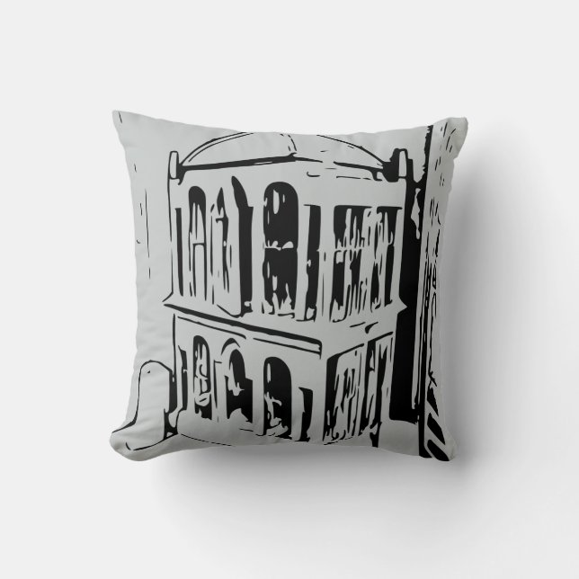 Black and Grey Bird Cage Pillow (Front)