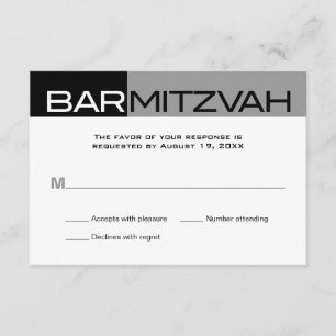 Black and Grey Block Bar Mitzvah Reply RSVP Card