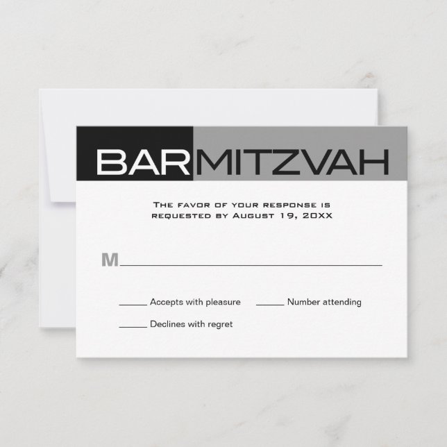 Black and Grey Block Bar Mitzvah Reply RSVP Card (Front)
