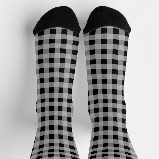 Black and Grey Buffalo Plaid Socks for Holidays (Top)