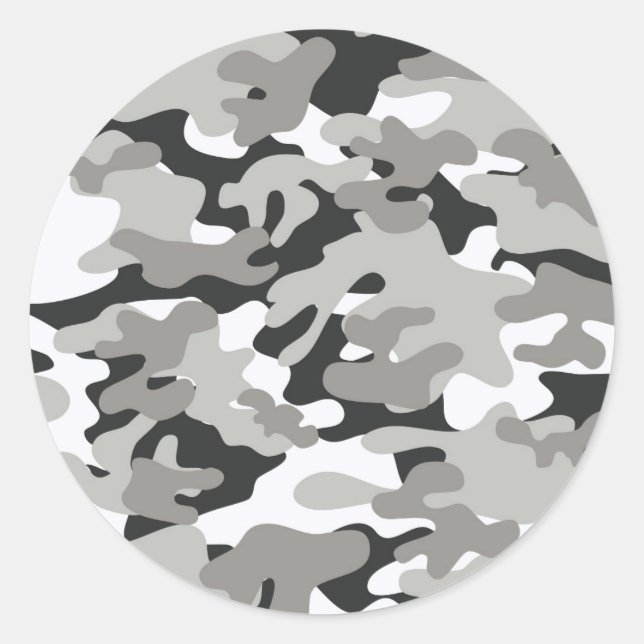 Black and Grey Camo Design Classic Round Sticker (Front)