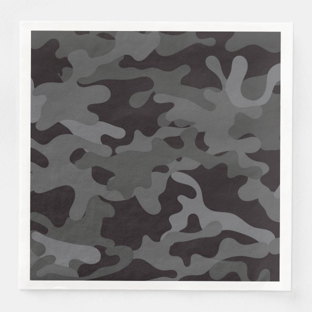 Black and Grey Camouflage Paper Dinner Napkins (Front)