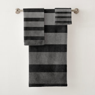 Black And Grey Camouflage Textured Line Stripes Bath Towel Set