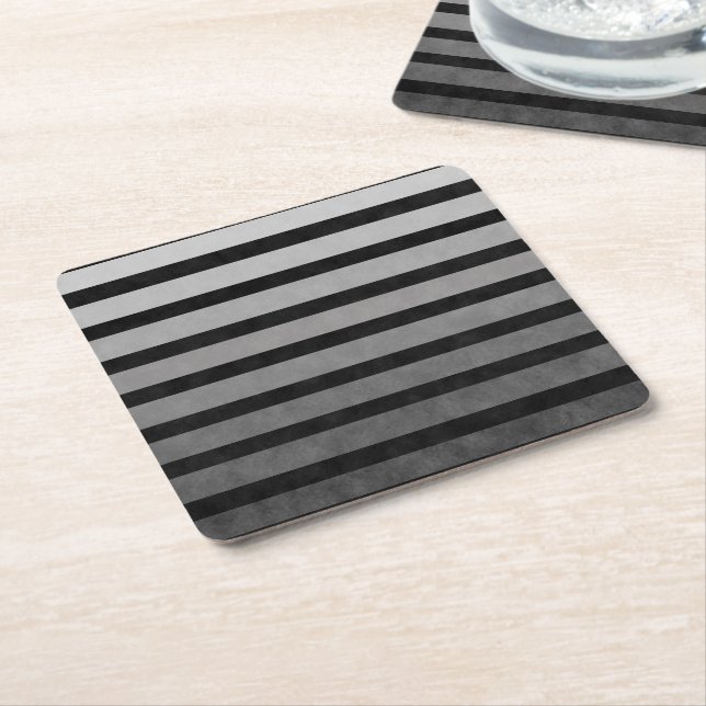 Black And Grey Camouflage Textured Line Stripes Square Paper Coaster (Angled)