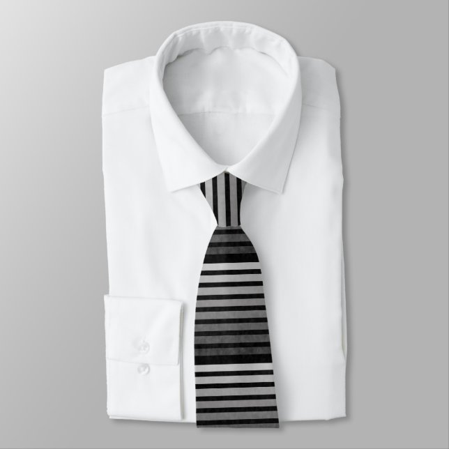 Black And Grey Camouflage Textured Line Stripes Tie (Tied)