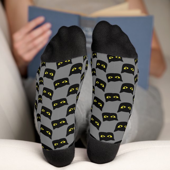 Black and grey cat Halloween pattern Socks (Bottom)