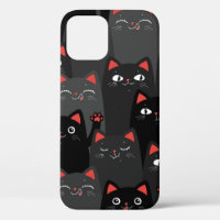 Black and grey Cats. Cartoon seamless pattern. Vin