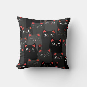Black and grey Cats. Cartoon seamless pattern. Vin Cushion