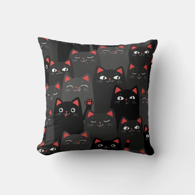 Black and grey Cats. Cartoon seamless pattern. Vin Cushion (Front)
