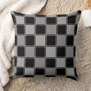 Black and grey chequered geometric pattern retro cushion