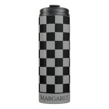 black and grey chequered monogram name