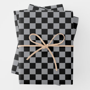 Black and Grey Chequered Print Wrapping Paper Sheet