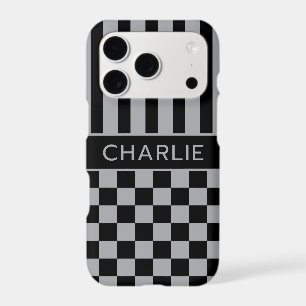 Black and Grey Chequered Striped Personalised