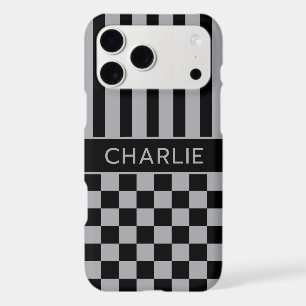 Black and Grey Chequered Striped Personalised