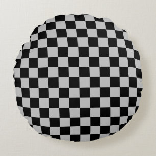 Black and Grey Chess Round Pillow