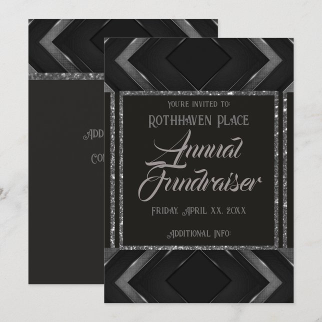 Black And Grey Chevron  Invitation (Front/Back)