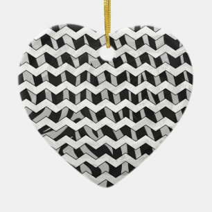 Black and Grey Chevron Zebra pattern Ceramic Ornament