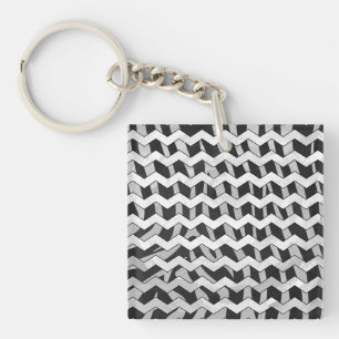 Black and Grey Chevron Zebra pattern Key Ring