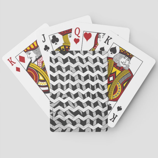 Black and Grey Chevron Zebra pattern Playing Cards (Back)