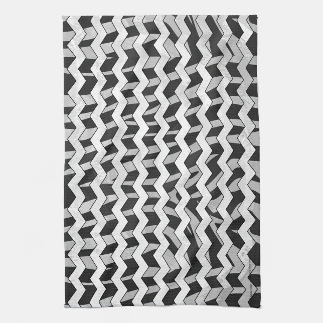 Black and Grey Chevron Zebra pattern Tea Towel (Vertical)