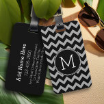 Black and Grey Chevrons Custom Monogram Luggage Tag<br><div class="desc">A preppy design in black and grey colours. If you need to adjust the monograms,  click on the customise it button and make changes.</div>