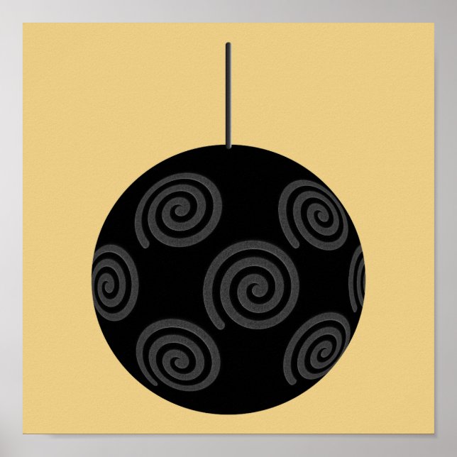 Black and Grey Christmas Bauble on Gold. Poster (Front)