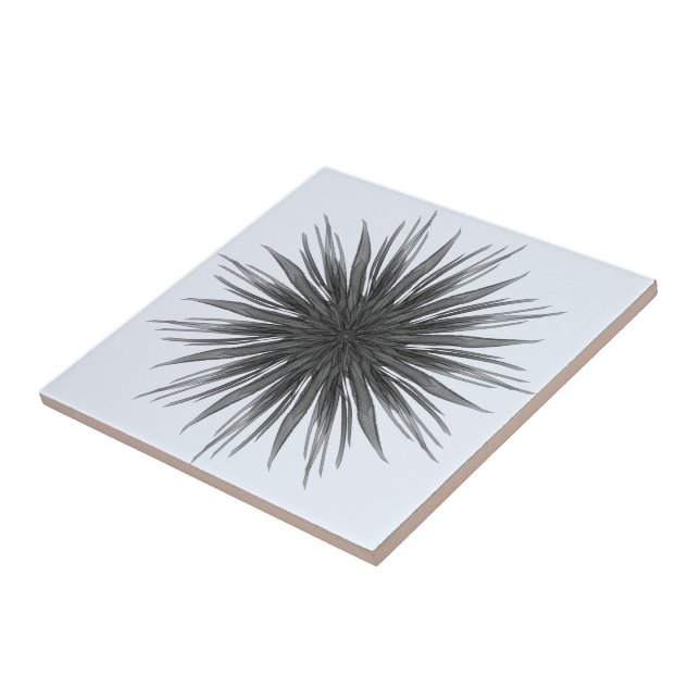 Black And Grey Circular Spray Of Feathered Leaves  Ceramic Tile (Side)